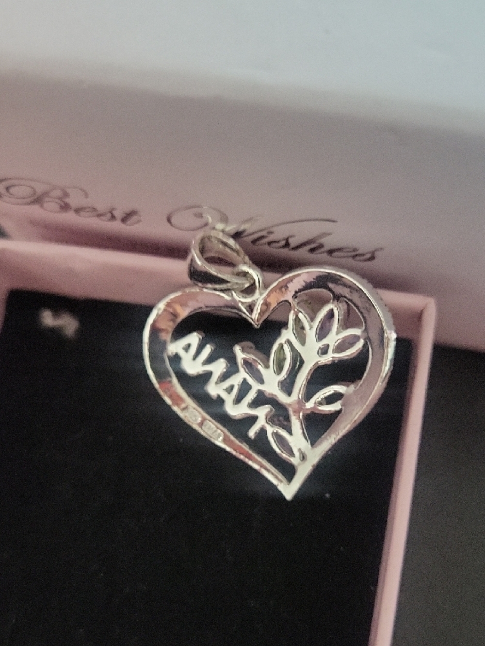 Silver Heart 'NANA' Pendant with Pink, Purple & Green Accents - Picture 3 of 7